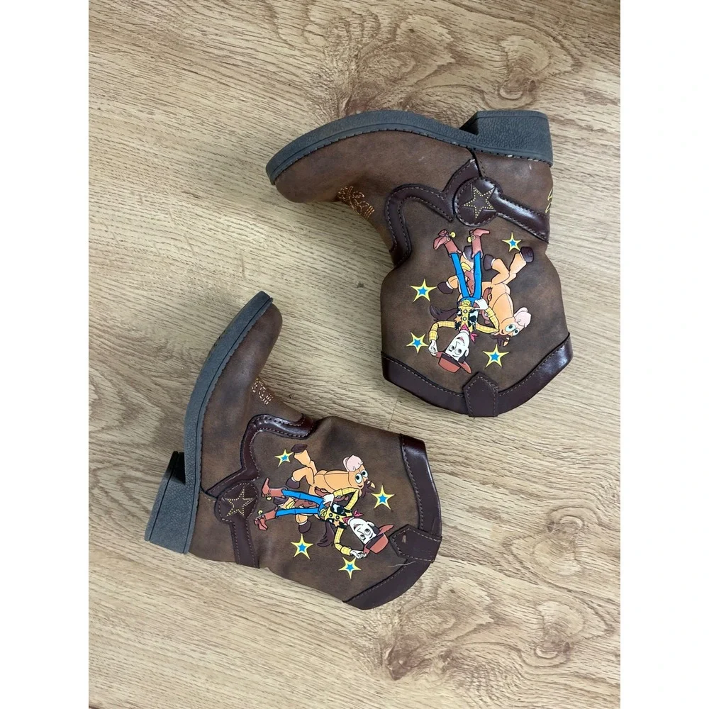 Disney Pixar Toy Story Woody Western Boots Toddler Size 8 Brown Bullseye Zip Up